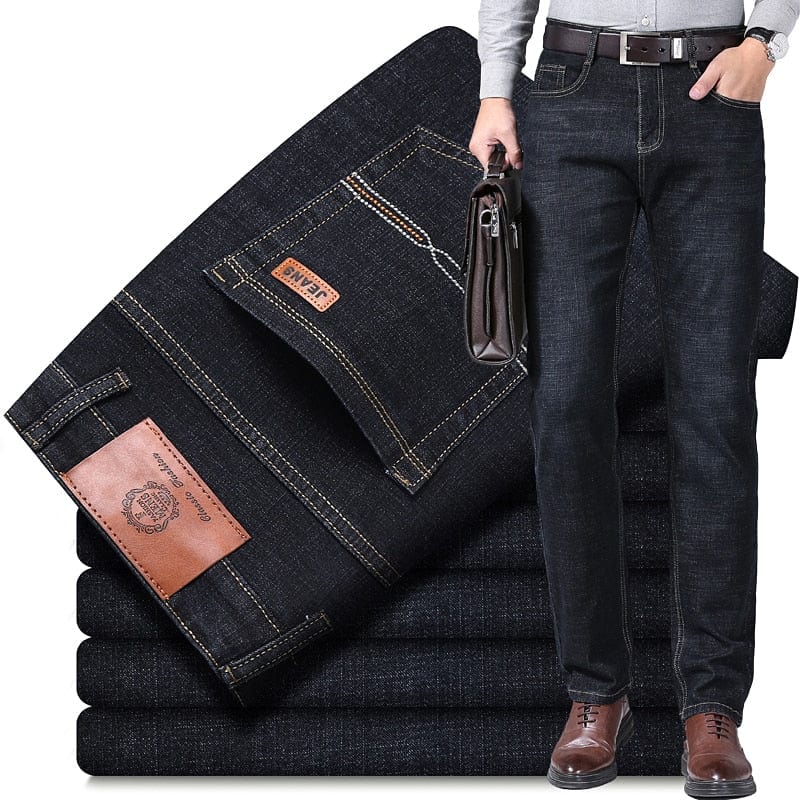 2022  Straight Men&#39;s Classic Blue Black Grey Denim Elastic Regular Fit Male Stretch Jeans Business Casual  Style Pants