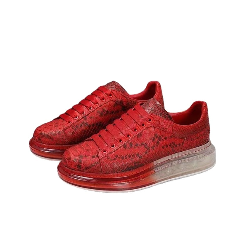 Snakeskin Men Shoes Sports Leisure Leather Shoes European Daily Fashion Trend Red Sneakers Python Leather Hand made Shoes Couple