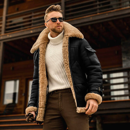 Autumn and Winter Premium New Men's Fur Thickened Mid Length Leather Jacket