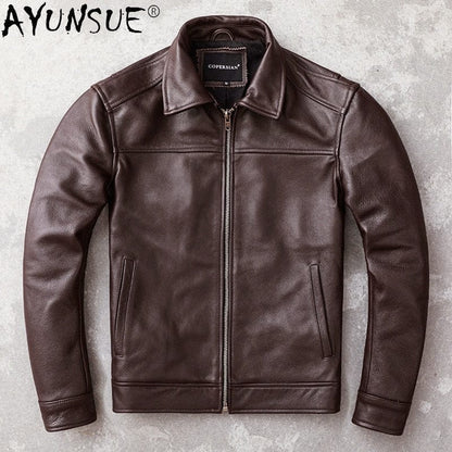 AYUNSUE Men's Real Cowhide jackets Genuine Leather Jacket Men Clothing Autumn Coat Mens Clothes jaqueta couro legítimo masculino