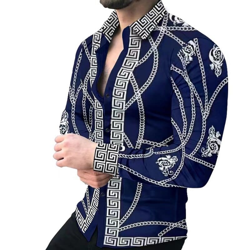 New Retro Men's Shirts Casual Shirts Light Luxury Pattern Printing Long Sleeved Tops Men's Clothing Cardigan Shirt XS-8XL