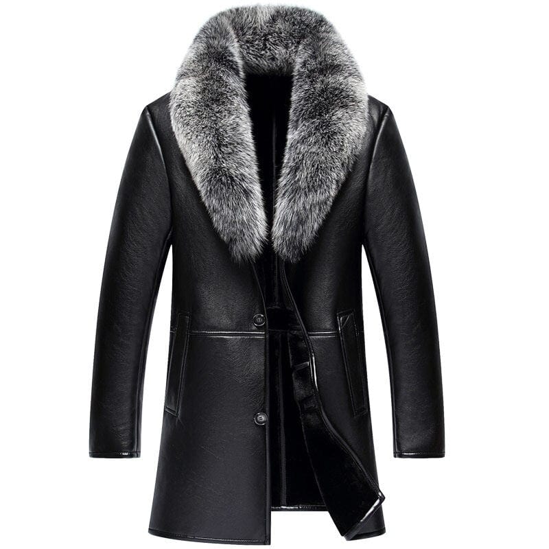 PFHQ 2022 Winter New Shearling Leather Elegant Long Coat Men&#39;s Fox Hair Collar Imitation Fur Design Luxury Trendy Thermal Jacket