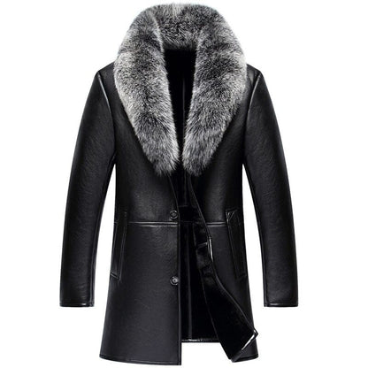 PFHQ  Winter New Shearling Leather Elegant Long Coat Men's Fox Hair Collar Imitation Fur Design Luxury Trendy Thermal Jacket