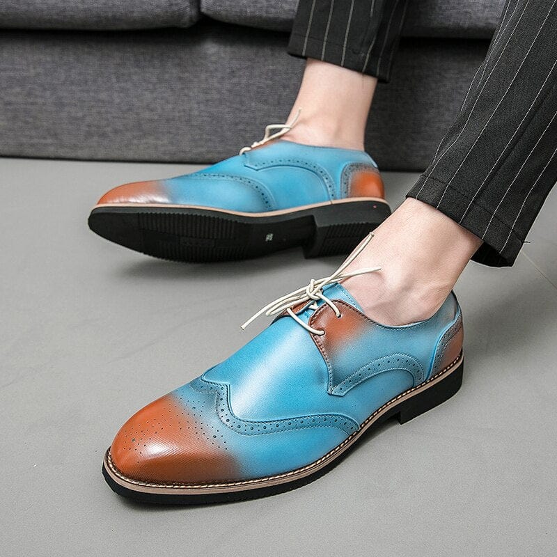 Brogue Shoes for Men Classic Wild Business Casual Wedding Daily Round Head Carved Lace PU Multicolor Dress Shoes