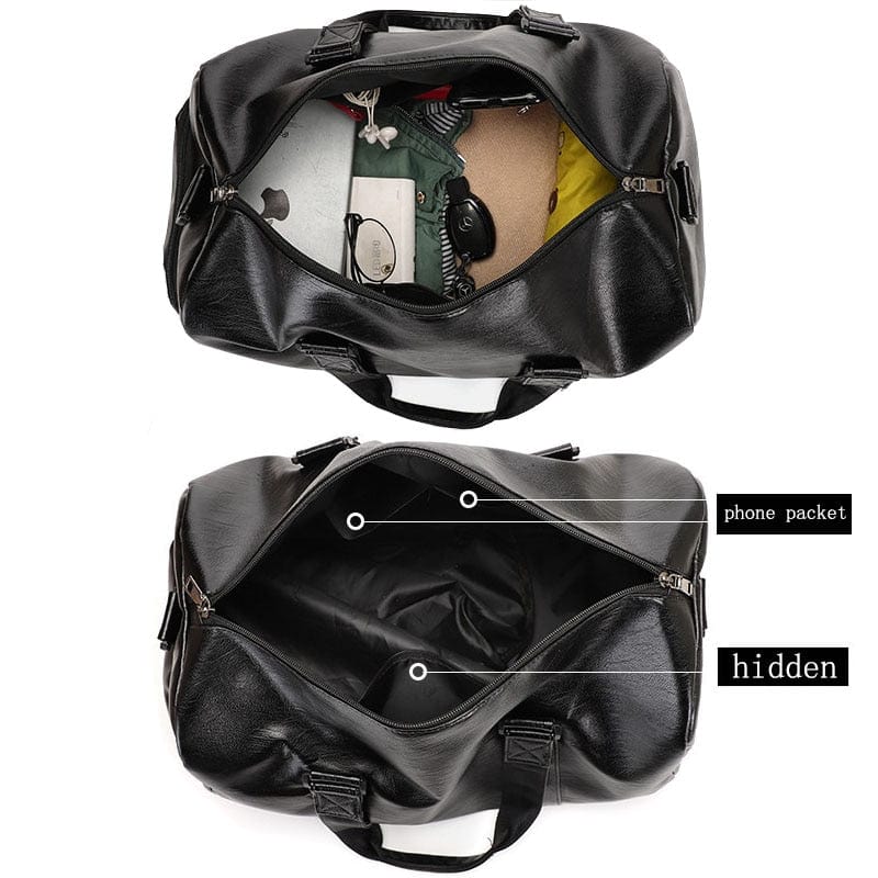 Unisex Leather Luggage Bag With Shoes Travel Clothes Storage Bags Zipp