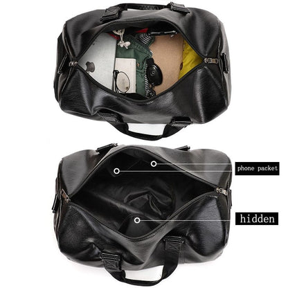 Unisex Leather Luggage Bag With Shoes Travel Clothes Storage Bags Zipp