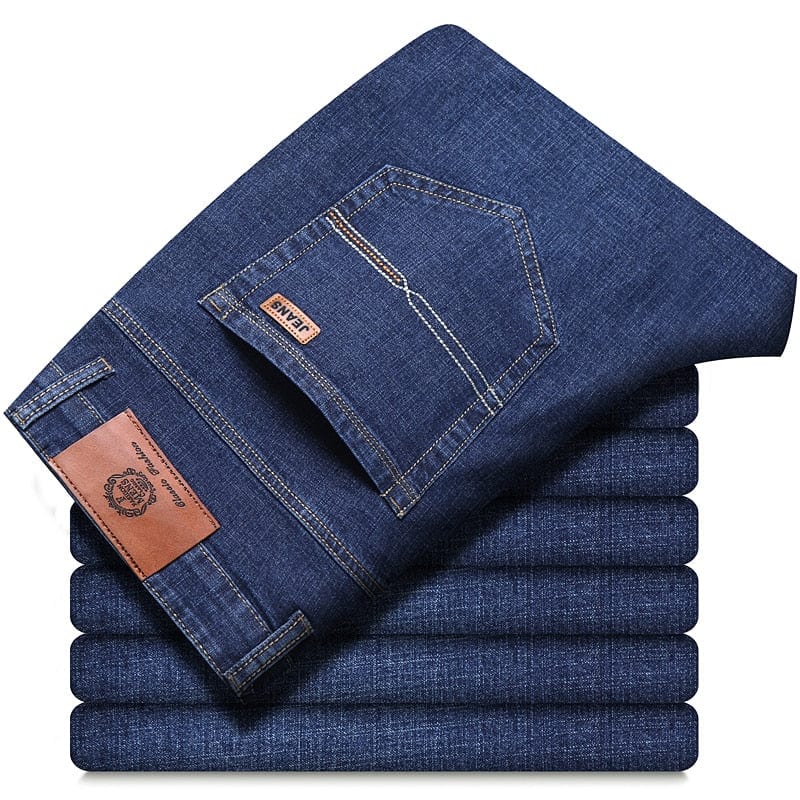 New Men's Fashion Jeans Business Casual Stretch Slim Jeans Classic Trousers Denim Pants Male Black Blue