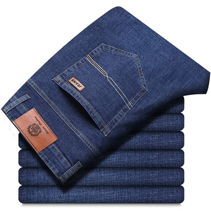 New Men's Fashion Jeans Business Casual Stretch Slim Jeans Classic Trousers Denim Pants Male Black Blue