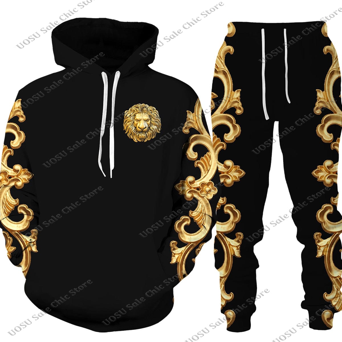 Men Women Golden Pattern Head Printed Hoodie/Trousers/Suit Graphic Oversize Hoodie Pants Tracksuit Mens Clothes Chandal