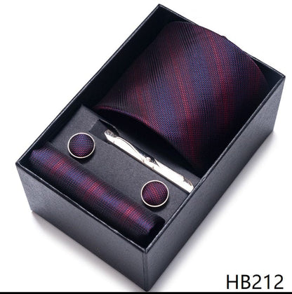 Silk Brand Tie Handkerchief Cufflink Set Necktie Holiday Gift Box Man's Blue Gold Suit Accessories Slim Cravat Wedding Gravatas