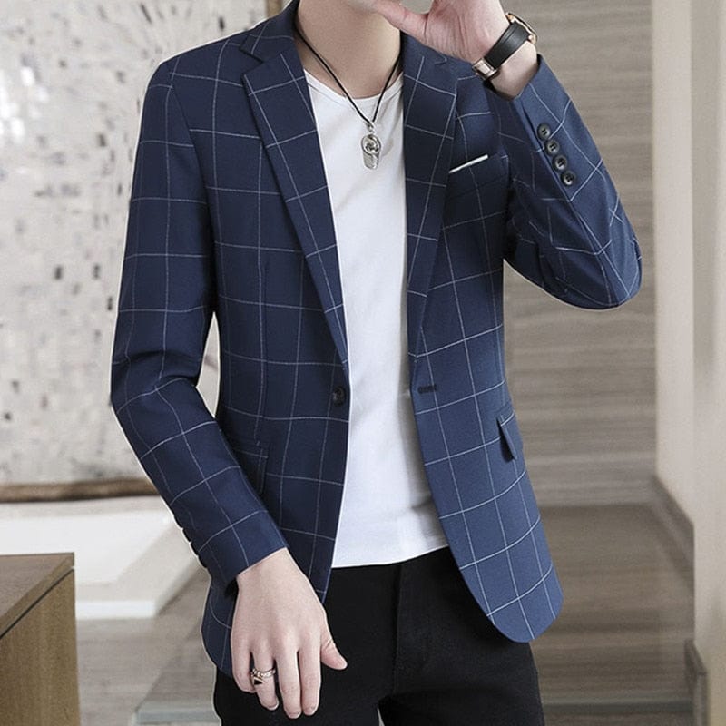 2022 Fashion New Men&#39;s Casual Business Plaid Slim Fit Formal Dress Blazers Jacket Suit Coat