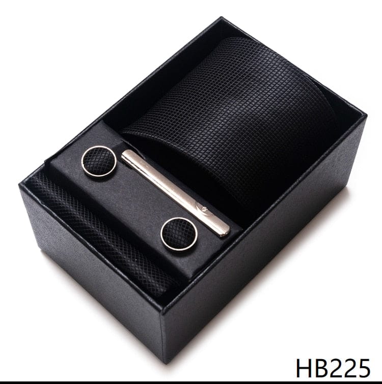 Silk Brand Tie Handkerchief Cufflink Set Necktie Holiday Gift Box Man's Blue Gold Suit Accessories Slim Cravat Wedding Gravatas