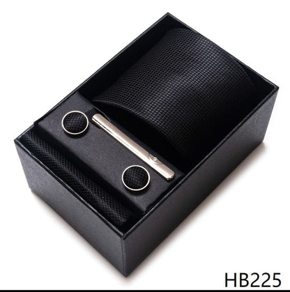 Silk Brand Tie Handkerchief Cufflink Set Necktie Holiday Gift Box Man's Blue Gold Suit Accessories Slim Cravat Wedding Gravatas