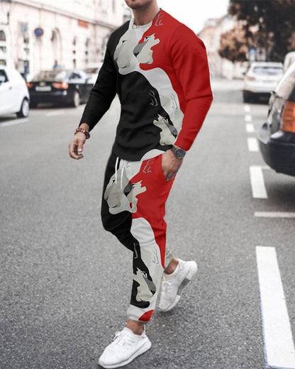 Men' s 3D SET Printed Long Sleeve Suit Men' s Sportswear Long Sleeve Men's
