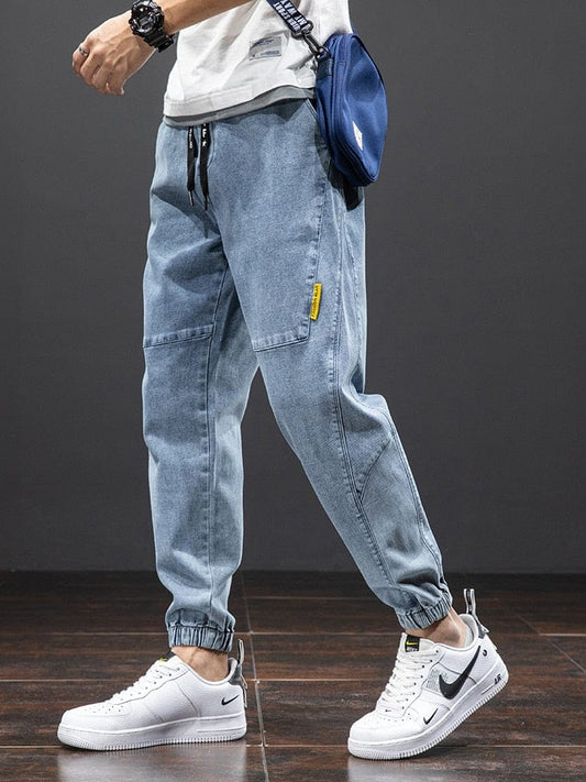 Primăvară vară Blugi largi casual din bumbac solid Pantaloni de jogging din denim pentru bărbați Pantaloni harem Pantaloni blugi Mărime mare 6XL 7XL 8XL