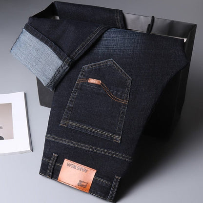 New Men's Fashion Jeans Business Casual Stretch Slim Jeans Classic Trousers Denim Pants Male Black Blue