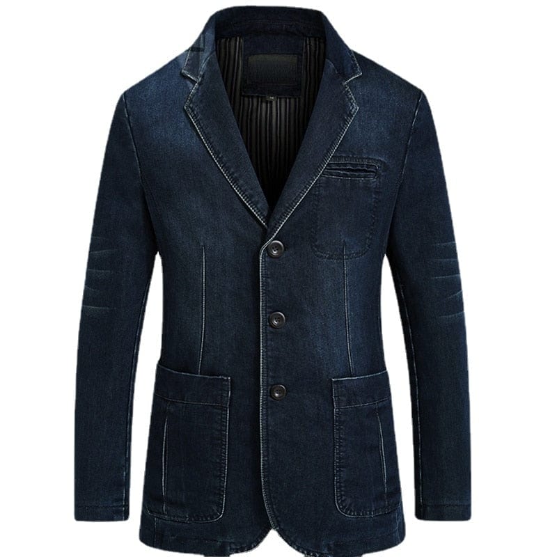 Blazers Jacket Men Casual Denim Slim Pocket Splicing Coat Men&#39;s Long Sleeve Single-Breasted Turn-down Collar Blazers Jacket