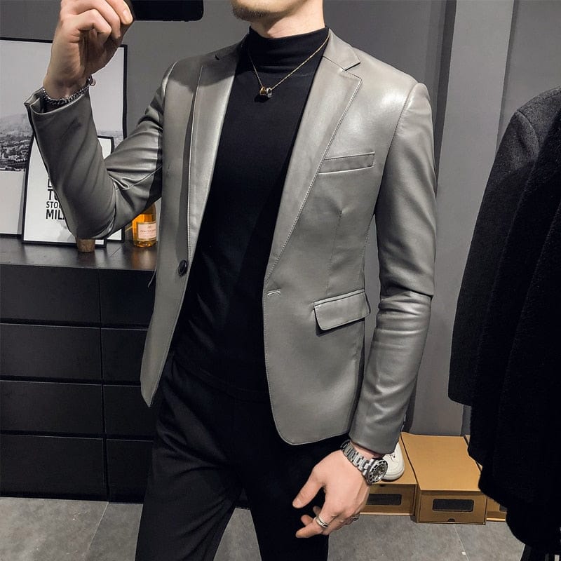 2022 Brand Clothing Fashion Men&#39;s High Quality Casual Leather Jacket Male Slim Fit Business Leather Suit Coats/Man Blazers 4XL