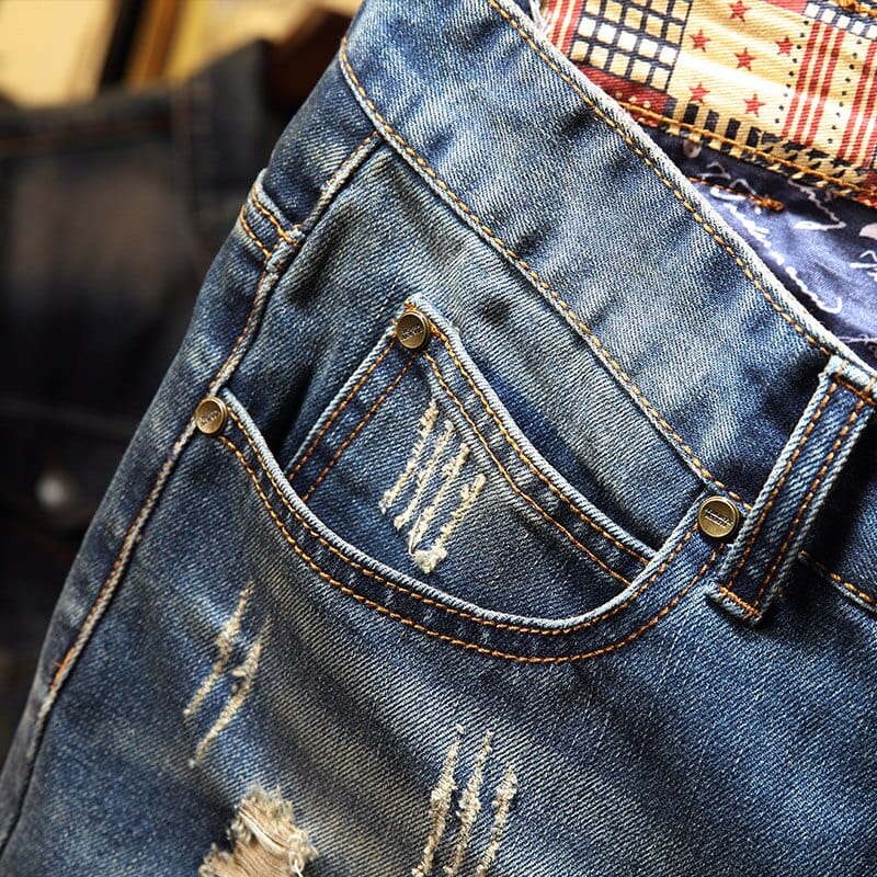 New Men vintage Ripped bermudas Jeans Short Summer Streetwear Hip hop male Casual Holes Straight Denim shorts Plus Size 40