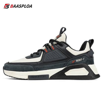 Baasploa Men Casual Waterproof Running Shoes Fashion Leather Skateboard Shoes Non-slip Wear-resistant Male Sport Shoes  New