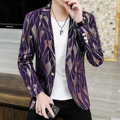New Black Bronzing Men Blazers Slim Fit Business Casual Suit Jacket Streetwear Social Wedding Dress Coat Costume Homme