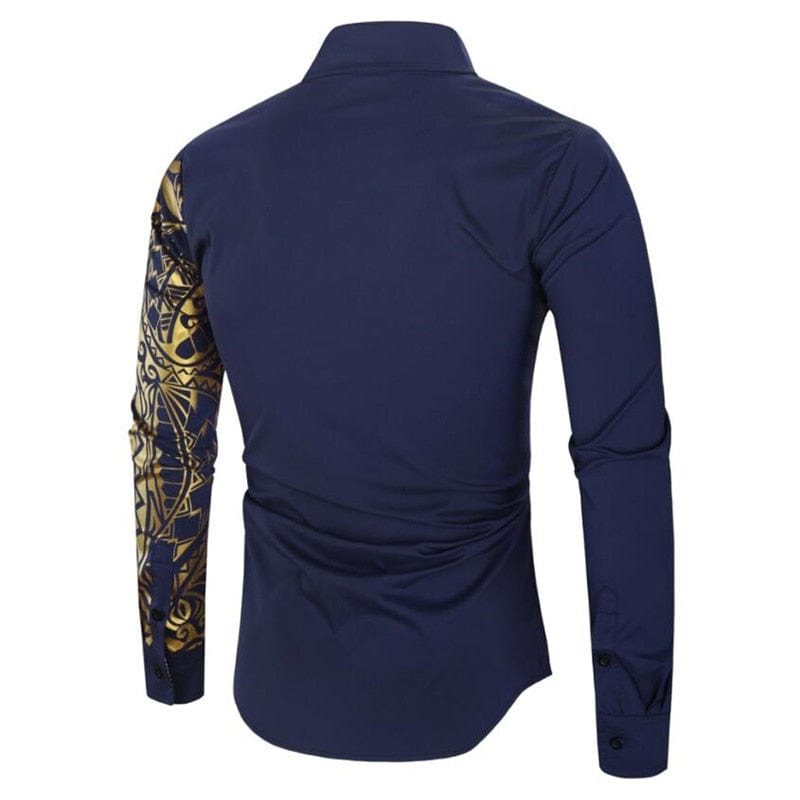 2023 Men's Brand Shirt Men's Luxury Gold High Quality Long Sleeve Shirt Business White Black Men's Dress Prom Social Print Shirt