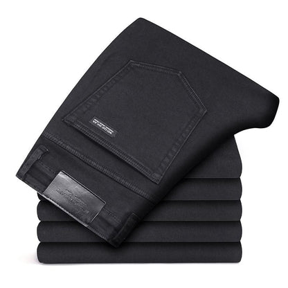 New Men's Fashion Jeans Business Casual Stretch Slim Jeans Classic Trousers Denim Pants Male Black Blue
