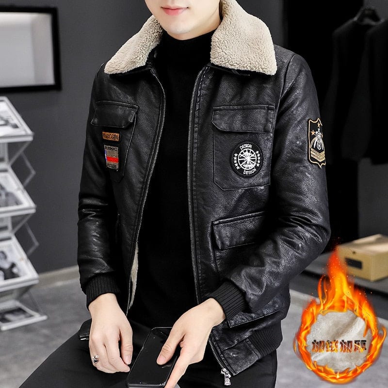 Men Jacket Winter Faux Fur Coat Casual Motor PU Leather Male Spring Autumn Solid Color Vintage Pele Overcoat Leather Jacket