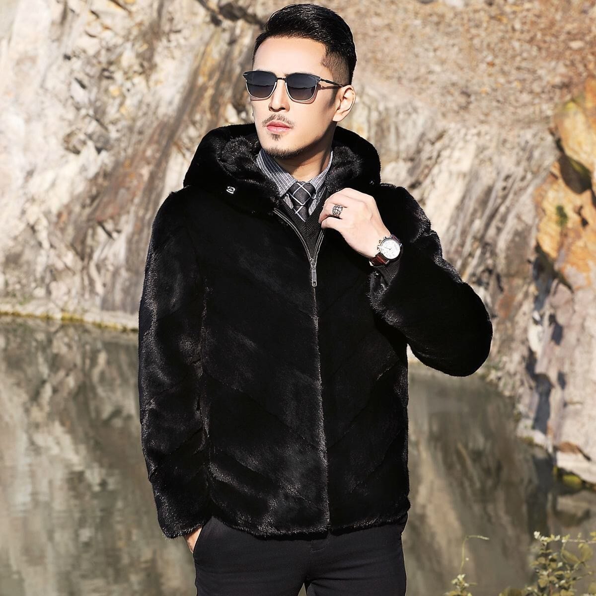 2022 Autumn Winter New Men&#39;s Faux Mink Fur Coat Lapel Thick Warm Jackets Fashion Mens Eco-Friendly Faux Fur Coats Jackets L49