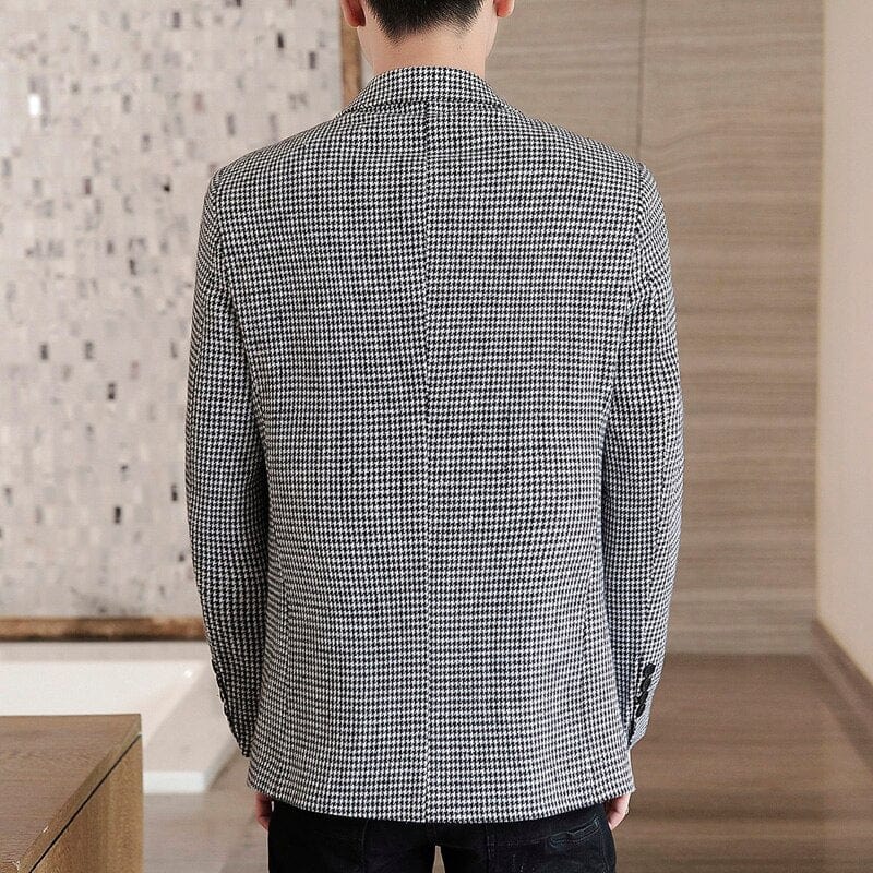 Costum de toamnă pentru bărbați cu jachetă OneButton Classic Houndstooth în stil coreean Blazer fără călcat pentru bărbați Costume smoking de nuntă Blazer Masculino