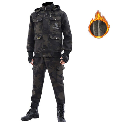 Winter Work Clothes Suit Men's Plus Velvet Thick Cotton Wear-resistant Welder Auto Mechanic Jacket Pants Labor Insurance Service