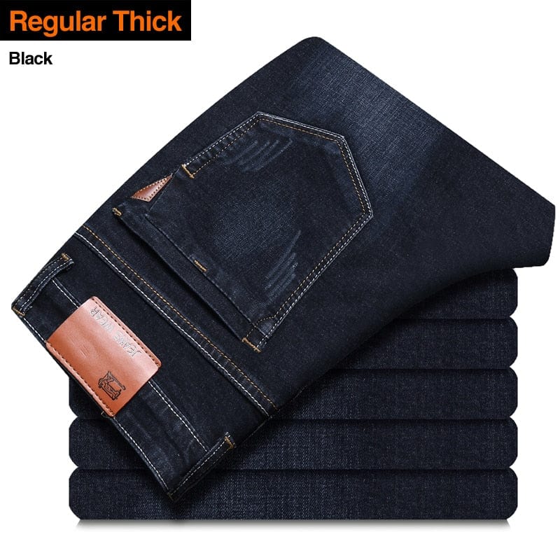 Brother Wang, stil clasic, blugi pentru bărbați de marcă, pantaloni de denim subțiri, elastici, casual, albastru deschis, negri, pentru bărbați