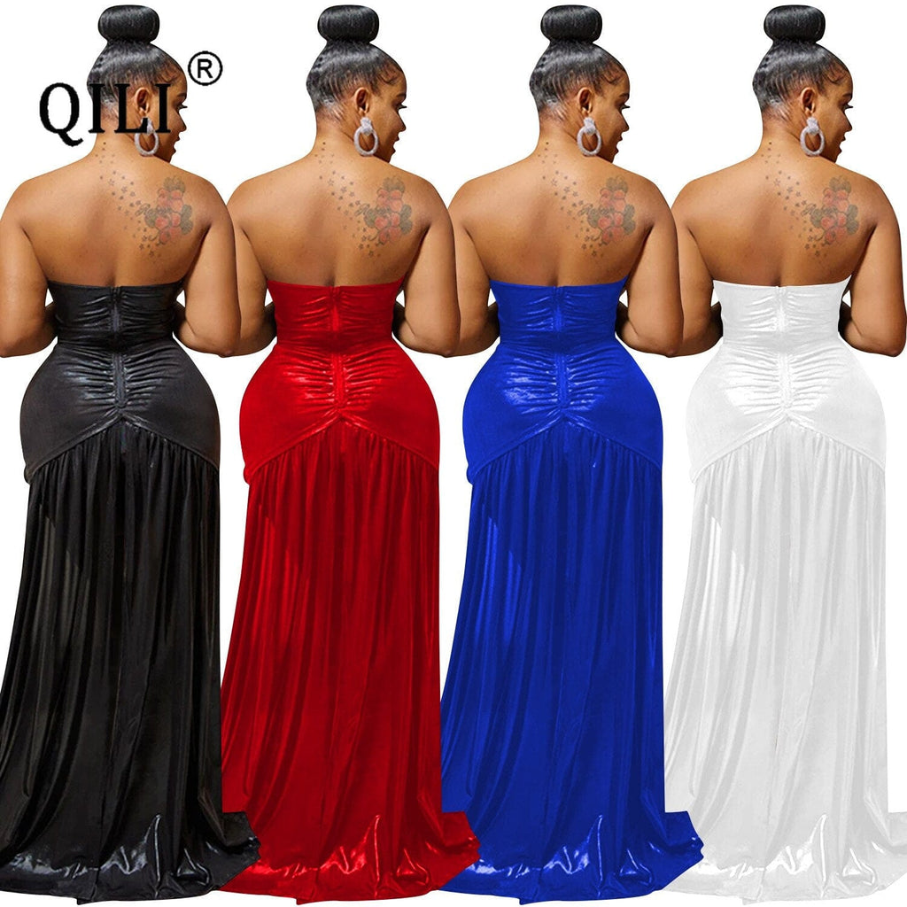QILI New Sexy Dtrapless Backless Dress Back Cape Diamonds Floor-length Women Dress Club  Party Dress Ladys Dress