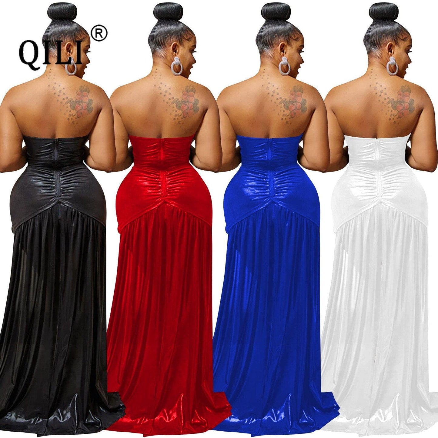 QILI New Sexy Dtrapless Backless Dress Back Cape Diamonds Floor-length Women Dress Club  Party Dress Ladys Dress