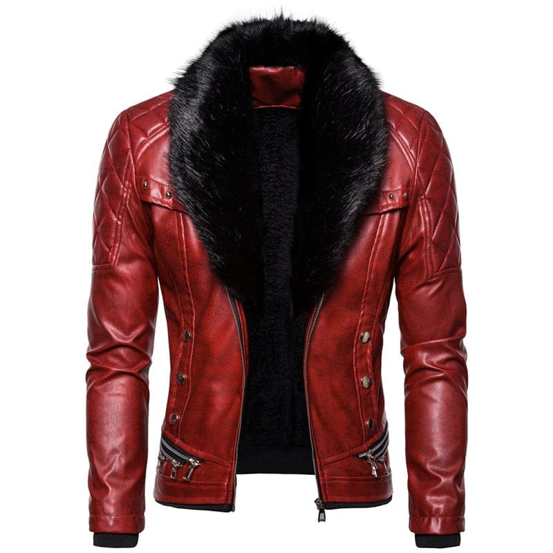 2021 New Design Motorcycle Bomber Add Wool Leather Jacket Men Autumn Turn Down Fur Collar Removable Slim Fit Male Warm Pu Coats