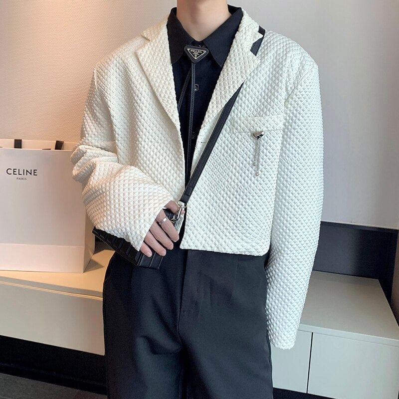 2022 Brand Clothing Men&#39;s Chic Short Blazer New Spring Suit Coat Irregular Hem Fashion Design Black White Slim Fit Jacket S-2XL