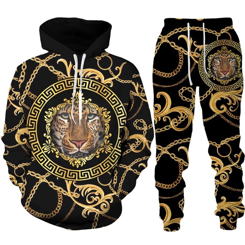 3D Printed Animal Lion Tiger Pattern Hoodie Pants Suit Male Autumn Winter Casual Sweashirt Pullover Men Tracksuit Set Fashion