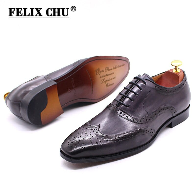 Size 6-13 Handcrafted Mens Wingtip Oxford Shoes Genuine Calfskin Leather Brogue Dress Shoes Classic Business Formal Shoes Man