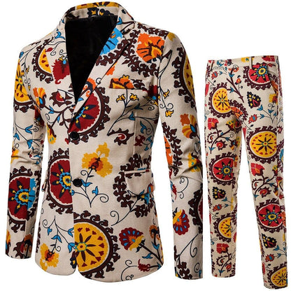 New Men's Fashion Suit Two-piece Casual Blazers 3D Floral Print Fashion Men Blazer Mens Suits with Pants Party Stage Bar