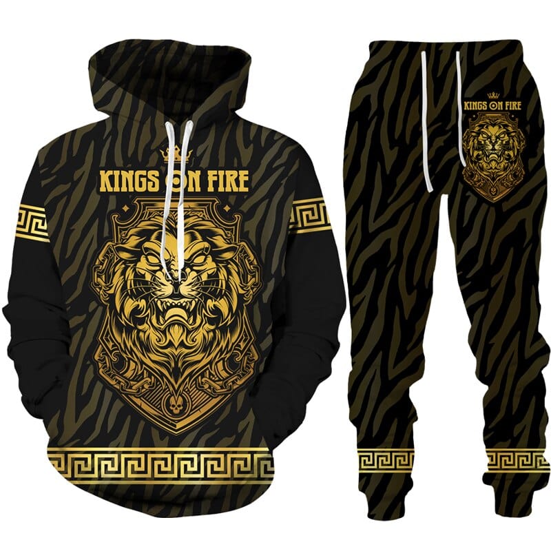 3D Printed Animal Lion Tiger Pattern Hoodie Pants Suit Male Autumn Winter Casual Sweashirt Pullover Men Tracksuit Set Fashion