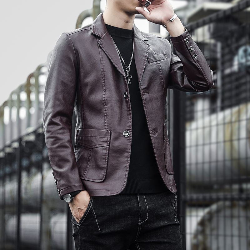 High Quality5XL Men&#39;s Fashion Business Elegant Solid Color Teen Leather Jacket Casual Slim Gentleman Italian Style Formal Blazer