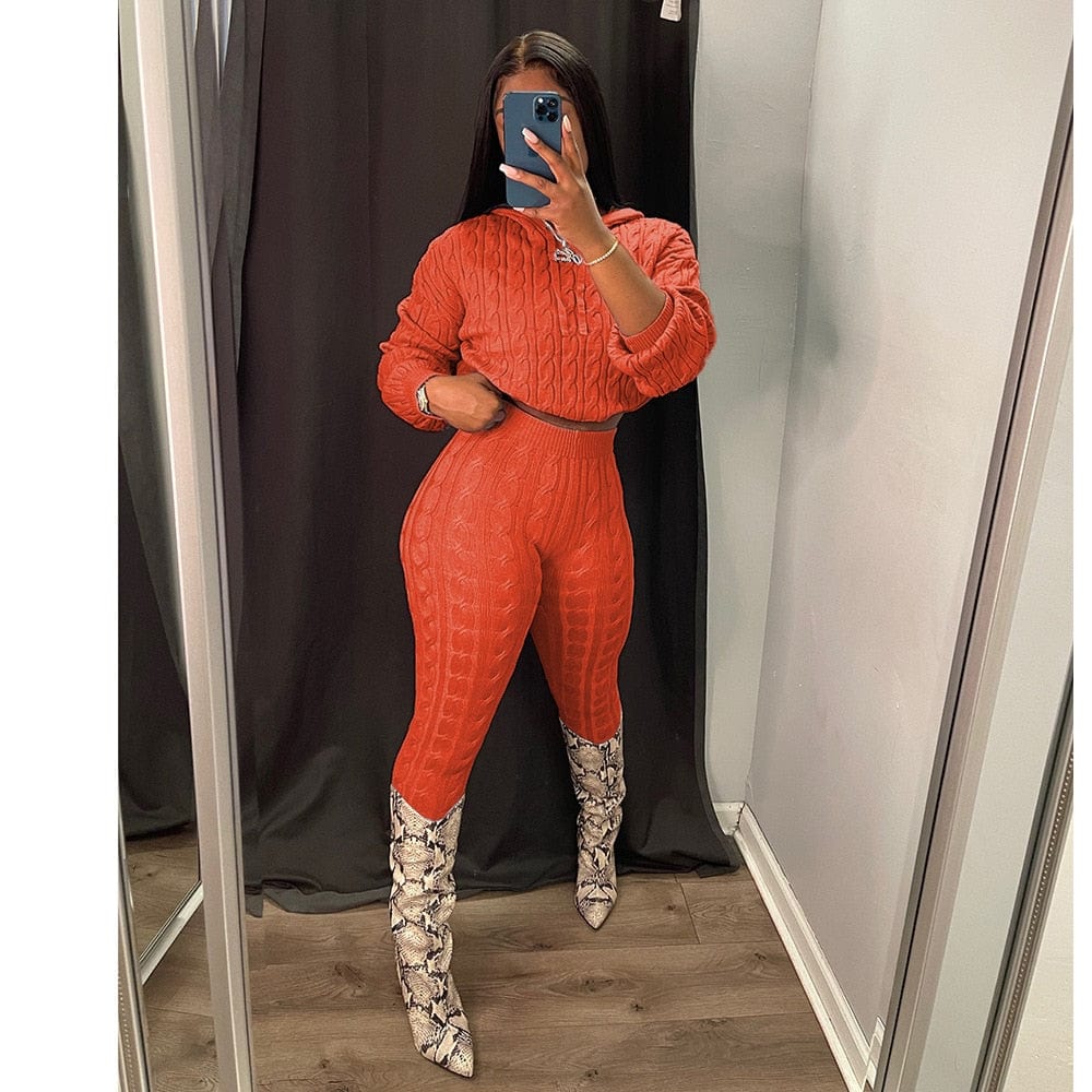 Knitwears Two Piece Set Winter Knitted Sweaters For Women Pullovers Crop Top 2022 Elegant Luxury Clothes Knit Tops 2 Piece Set