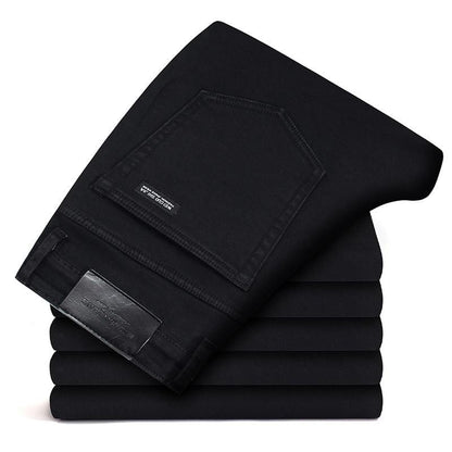 New Men's Fashion Jeans Business Casual Stretch Slim Jeans Classic Trousers Denim Pants Male Black Blue