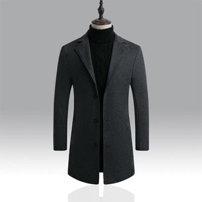 New Men's Casual Long Windbreaker Jacket / Male Solid Color Single Breasted Trench Coat Jacket