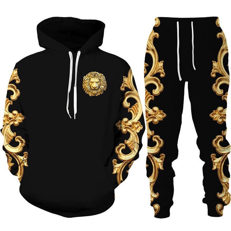 3D Printed Animal Lion Tiger Pattern Hoodie Pants Suit Male Autumn Winter Casual Sweashirt Pullover Men Tracksuit Set Fashion