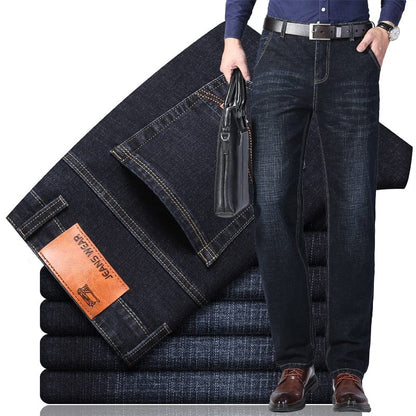 New Men's Fashion Jeans Business Casual Stretch Slim Jeans Classic Trousers Denim Pants Male Black Blue