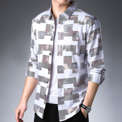 Brand Casual Spring Luxury Plaid Long Sleeve Slim Fit Men Shirt Streetwear Social Dress Shirts Mens Fashions Jersey 2306