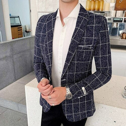 New Men Business Fashion Suit Blazer Plaid Design Plus Size Casual Male Slim Fit Dress Jacket Coat Americana Hombre