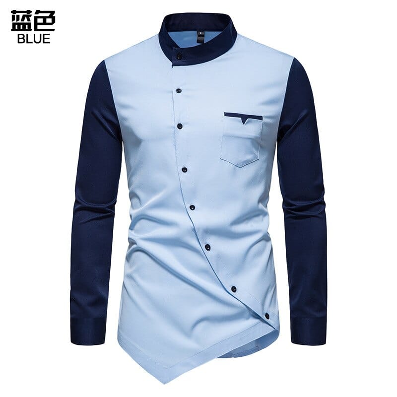 Spring and autumn men's long sleeved shirt personality casual diagonal button cute clothes evening dress luxury