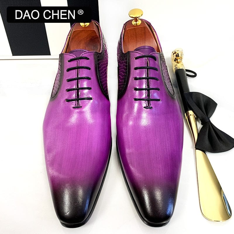 LUXURY DESIGN MEN OXFORD SHOES PURPLE BLACK SNAKE SKIN PRINTS MENS DRESS SHOES LACE UP POINTED TOE POLISH REAL LEATHER SHOES MEN